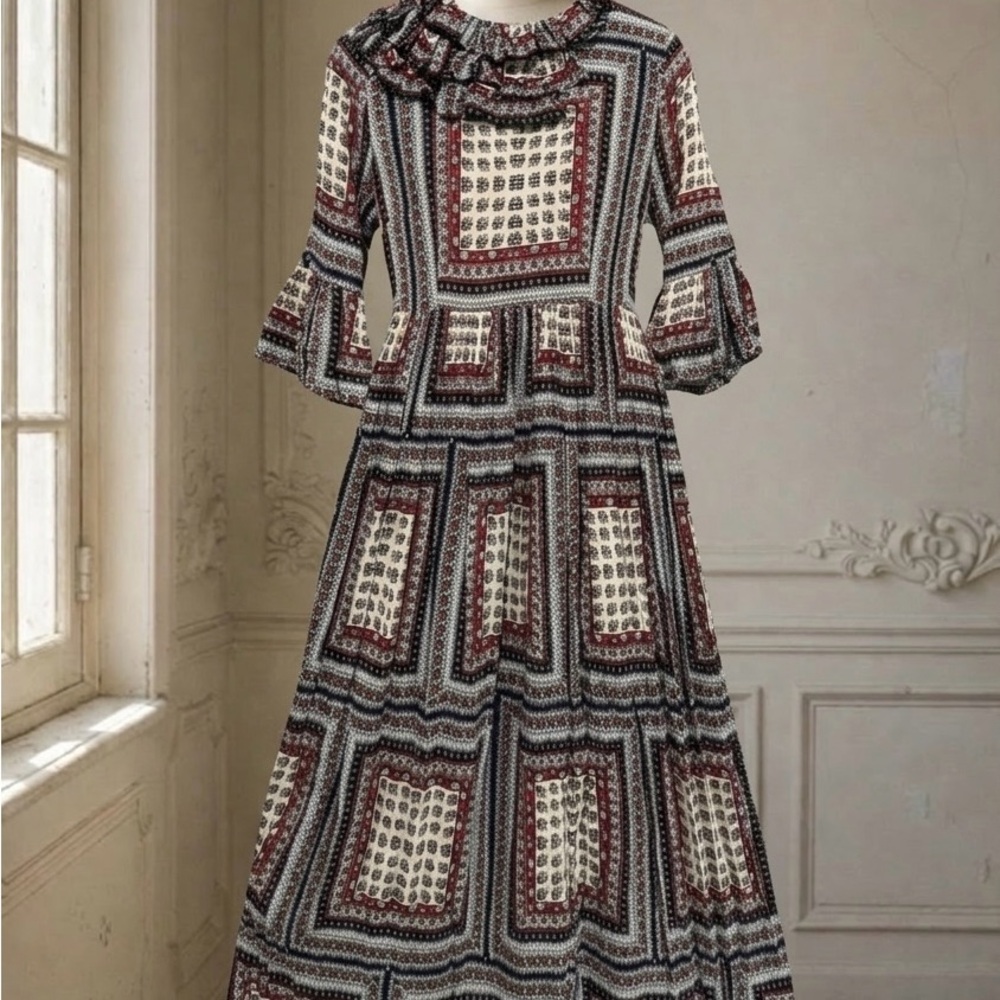 Dainty Jewells Large Vintage 3/4 sleeves Printed Maxi Dress stunning dress - Picture 3 of 10